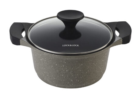 סיר יציקה 20ס"מ מסדרת STONE  מבית Lock&Lock עם תחתית אינדוקציה בציפוי אבן שיש פנימי/חיצוני LCA6202D