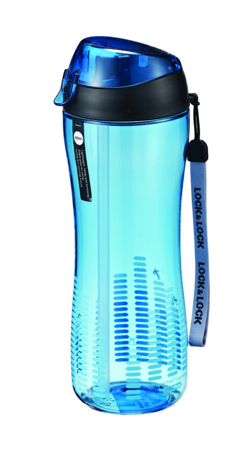 בקבוק 550 מ"ל Bisfree של Lock&Lock  עם קש ופיית סיליקון נשלפת תכלת שקוף דגם 628B