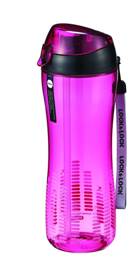 בקבוק 550 מ"ל Bisfree של Lock&Lock עם קש ופיית סיליקון נשלפת ורוד שקוף דגם 628P