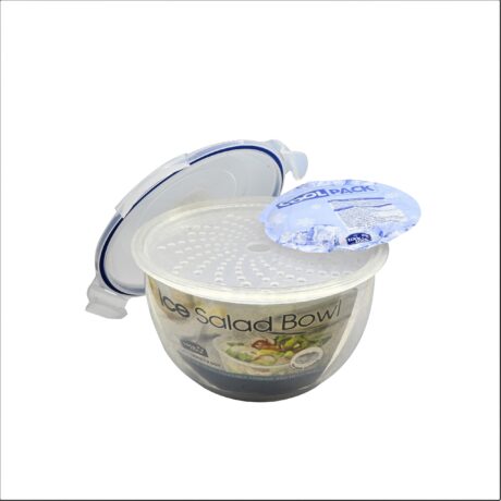 קופסת Lock&Lock עגולה לסלט 2.4 ל' עם רשת ושקית ג'ל להקפאה השקית ג'ל הקפואה מיועדת להשאיר את הסלט צונן ורענן. דגם HSM 956