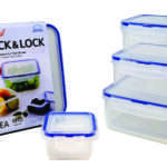 סט 5 קופסאות הרמטיות מרובעות Lock&Lock (בבושקה) באריזת סליב. הקופסאות נכנסות האחת בתוך השנייה לחיסכון ויעילות באחסון. דגם 980CL5