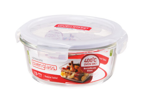 תבנית זכוכית עגולה Lock&Lock בורוסיל 650 מ"ל. קוטר: 15.5 ס"מ גובה: 7.5 ס"מ. דגם LLG831