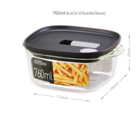 קופסת זכוכית מרובעת 760 מ"ל עם מכסה שחור – Lock&Lock