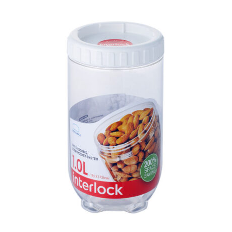 צנצנת פלסטיק מתחברת "אינטרלוק" 1 ל' Lock&Lock INL302 קוטר: 9.5 ס"מ גובה: 17.5 ס"מ דגם