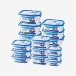 סט 15 קופסאות אחסון הרמטיות מסדרת "סאונד לוק" של Lock&Lock עם מכסה כחול