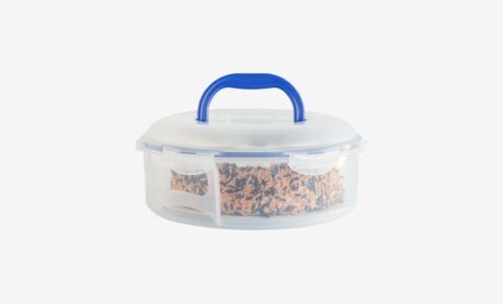 קופסאת אחסון עגולה בקוטר 30 ס"מ לאחסון וניוד עוגה עד קוטר 26 ס"מ עם מגש נשלף, מכסה וידית נשיאה 5.5 ליטר מבית Lock&Lock