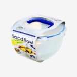 קופסת פלסטיק עגולה לסלט עם ידית אחיזה ומסננת פנימית - 4 ליטר - Lock&Lock