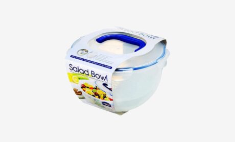 קופסת פלסטיק עגולה לסלט עם ידית אחיזה ומסננת פנימית - 4 ליטר - Lock&Lock